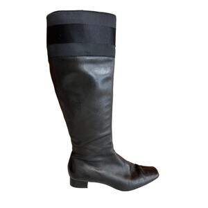 Gucci black leather square toe knee high boots 6.5